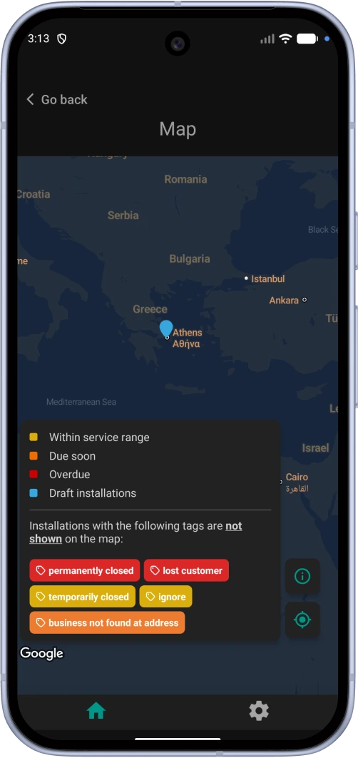 Field Office task map with a blue draft installation marker