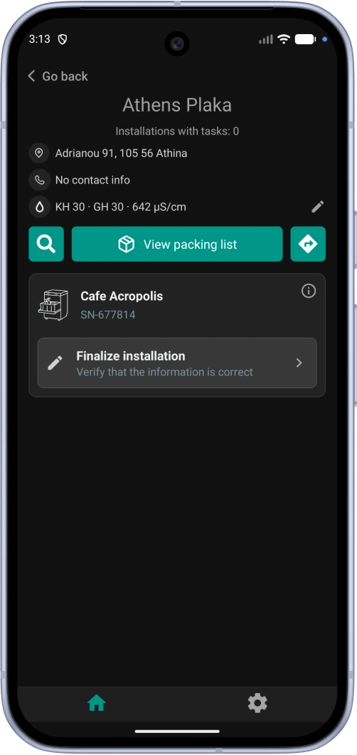 Field Office location screen with the finalize installation step