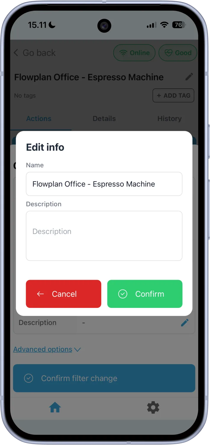 Field Office editing the location description during a filter change