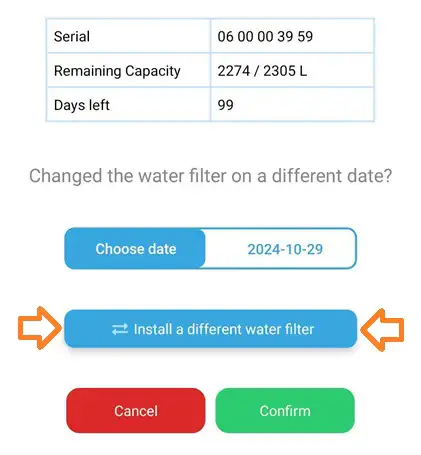 Field Office - You can now change water filter type when changing water filters
