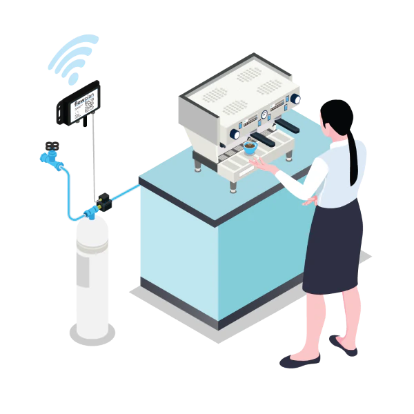 Illustration of the flow meter and Beam mounted on a water filter