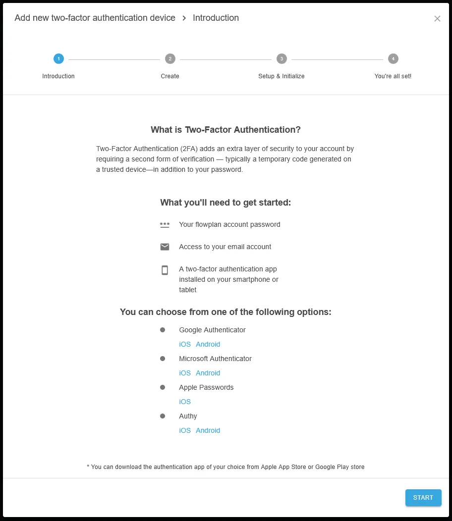 You are then presented with our introduction to two-factor authentication and our recommended applications for storing and generating codes.